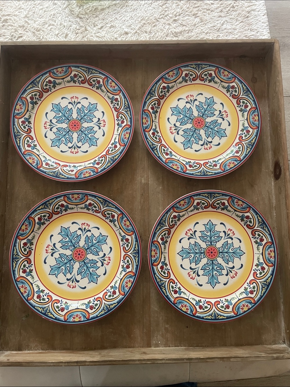 Decorative Blue and Yellow Floral Ceramic salad Plates - Set of 4